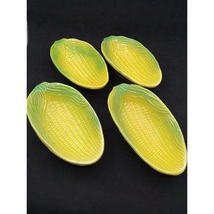 Vintage set 4 Artbel Brazil mid century Majolica style Corn Cob trays